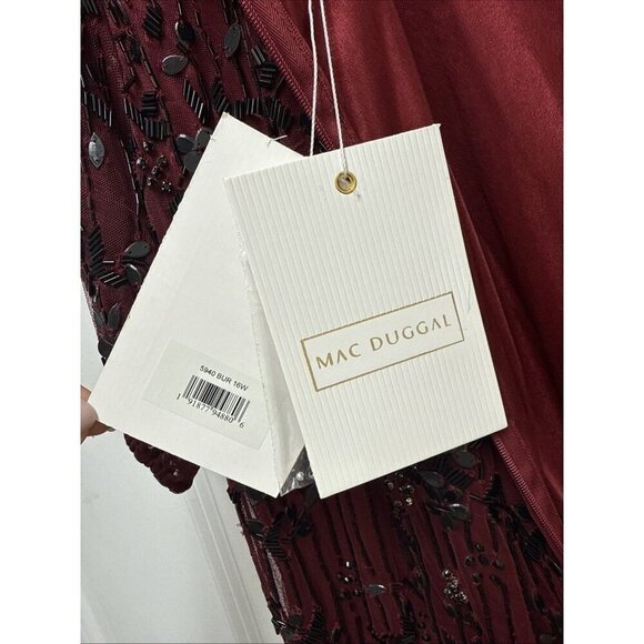 Mac Duggal Size 16 W Burgundy Puff Sleeve Embellished Cocktail MIDI Dress $598 - Picture 8 of 9